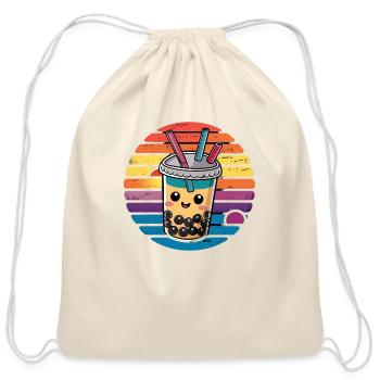 Kawaii bubble tea - Cotton Drawstring Bag - natural - Front