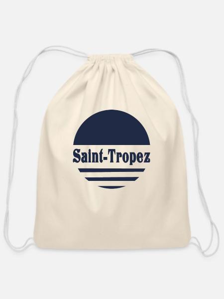 Saint Tropez - Navy Retro Sun Aesthetic - Cotton Drawstring Bag - natural
