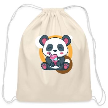 Panda And Bubble Tea - Cotton Drawstring Bag - natural - Front
