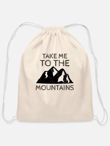 Hiking Mountains Outdoor - Cotton Drawstring Bag - natural