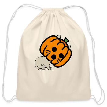 Surprised Pumpkin Mask Cat - Cotton Drawstring Bag - natural - Front