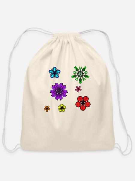Rainbow Geometric Flower Pack - Cotton Drawstring Bag - natural