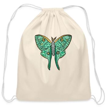 Luna Moth Green And Gold - Cotton Drawstring Bag - natural - Front