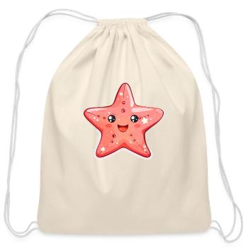 Cute Smiling Red Star Cartoon - Cotton Drawstring Bag - natural - Front