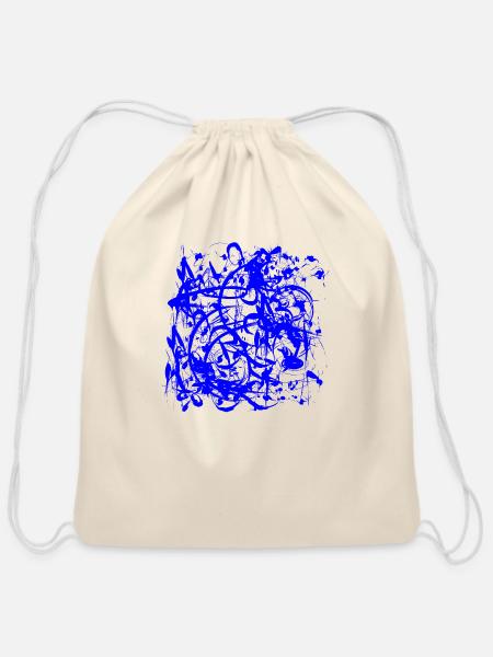 abstract blue paint on canvas - Cotton Drawstring Bag - natural