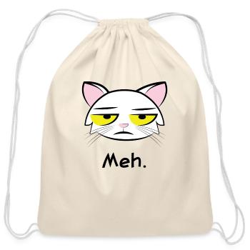Funny Meh Cat Meme Sarcasm Gift - Cotton Drawstring Bag - natural - Front