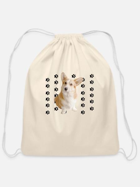 Dog puppy with paws - Cotton Drawstring Bag - natural