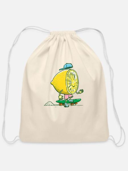The Lemon Skater - Cotton Drawstring Bag - natural