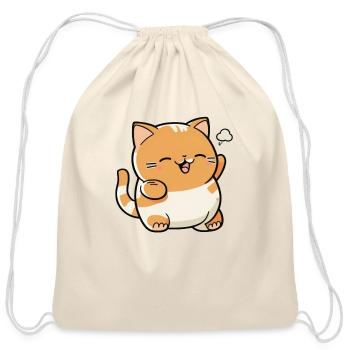 Orange Tabby Kawaii Smiling Cat - Cotton Drawstring Bag - natural - Front