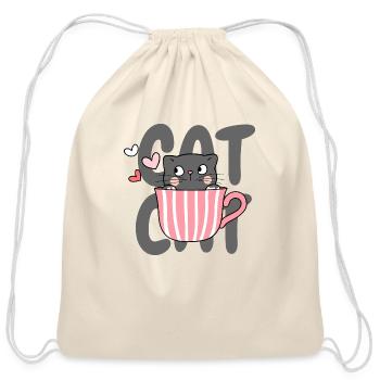 Kawaii Cute cat For cat Lover - Cotton Drawstring Bag - natural - Front
