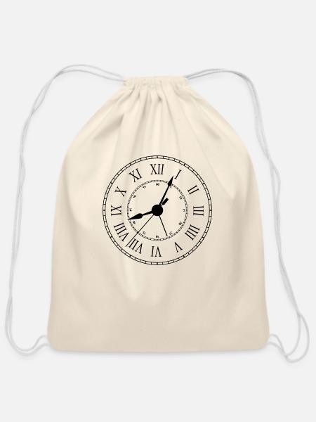 antique clock - Cotton Drawstring Bag - natural