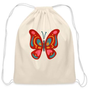Red Butterfly - Cotton Drawstring Bag - natural - Front