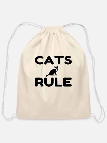 Cats Rule Paw Pet Fan - Cotton Drawstring Bag - natural