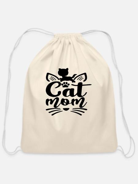 Cat Mom Shirt - Cotton Drawstring Bag - natural