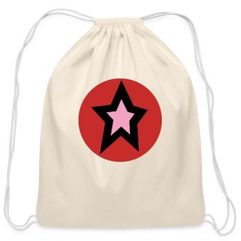 Small Pink Star Red Circle Graphic - Cotton Drawstring Bag - natural - Front