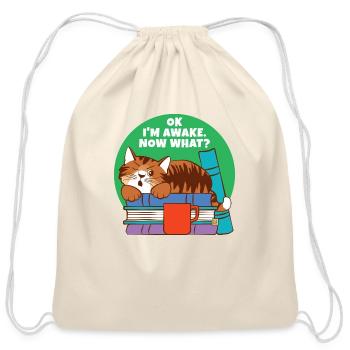 I m Awake Now What Grouchy Sleeping Cat - Cotton Drawstring Bag - natural - Front