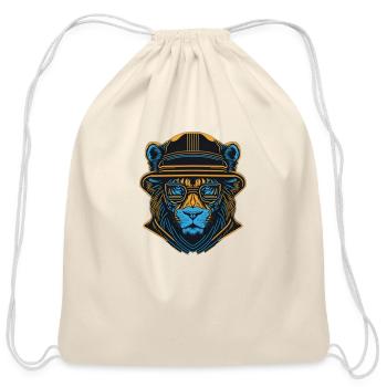 A lion wearing glasses and a cap - Cotton Drawstring Bag - natural - Front