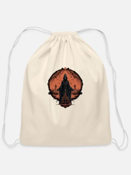 Skull Shroud - Cotton Drawstring Bag - natural