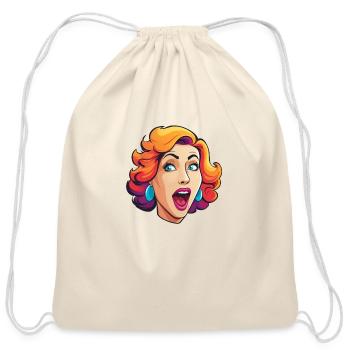 Cartoon Woman With a Surprised Face - Cotton Drawstring Bag - natural - Front