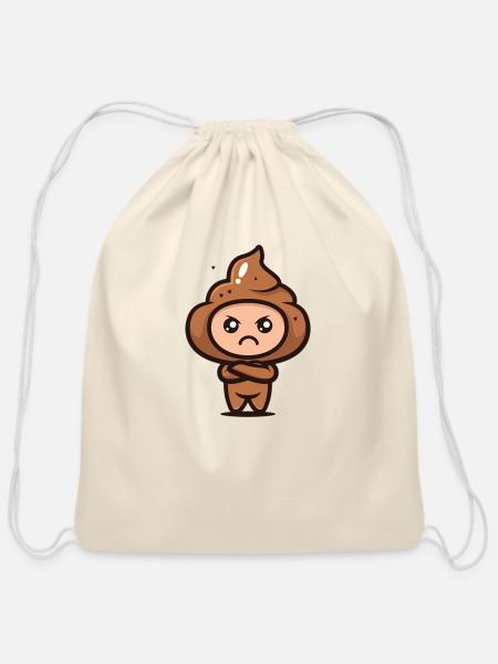 Angry Poop - Cotton Drawstring Bag - natural