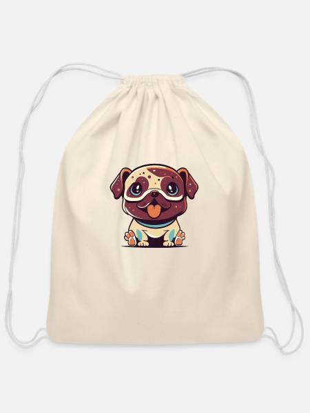 Pug Puppy Dog Eyes - Cotton Drawstring Bag - natural