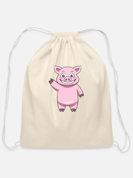 Marky the pig - Cotton Drawstring Bag - natural