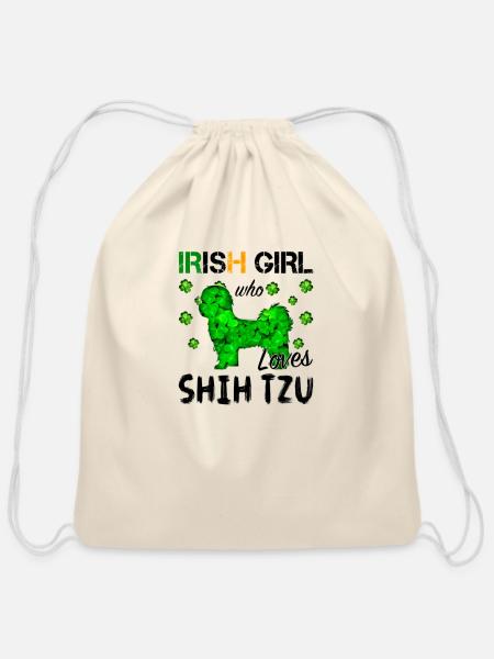 irish girl loves shih tzu for light - Cotton Drawstring Bag - natural