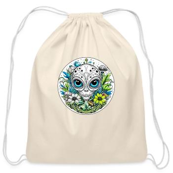 Alien in Flowers - Cotton Drawstring Bag - natural - Front