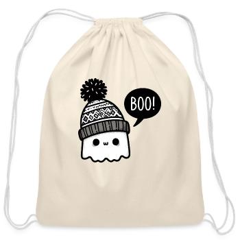 Cozy Winter Ghost Shares a Surprise - Cotton Drawstring Bag - natural - Front