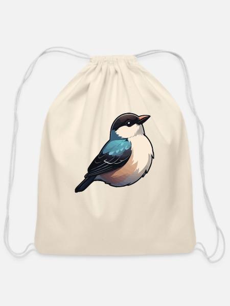 Vintage Bird Icon - Cotton Drawstring Bag - natural