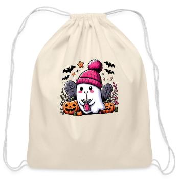 cute ghost - Cotton Drawstring Bag - natural - Front