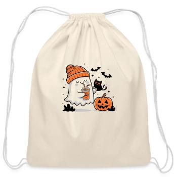 halloween cute ghost - Cotton Drawstring Bag - natural - Front