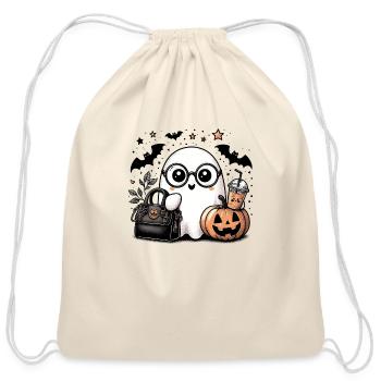 Cute Ghost Halloween - Cotton Drawstring Bag - natural - Front