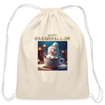 Marshmallow's Snowy Surprise - Cotton Drawstring Bag - natural - Front