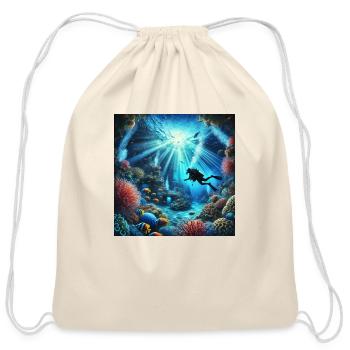 Dive into Adventure: Explore the Depths - Cotton Drawstring Bag - natural - Front