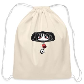 funny anime design fuzzy dice and rearview mirror - Cotton Drawstring Bag - natural - Front