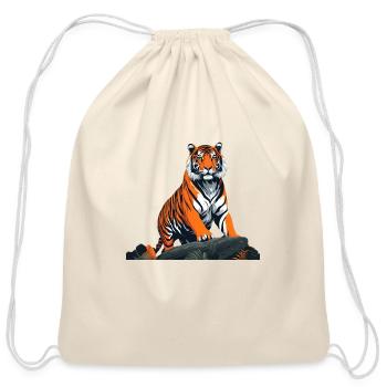 Tiger - "Stripe King/Queen" - Cotton Drawstring Bag - natural - Front