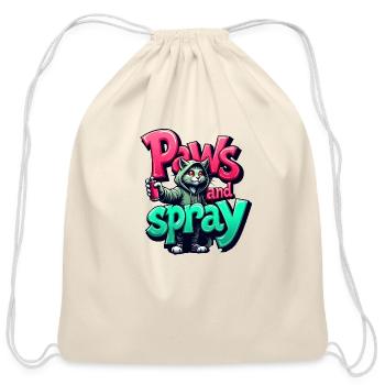Paws and Spray – Urban Graffiti Cat - Cotton Drawstring Bag - natural - Front