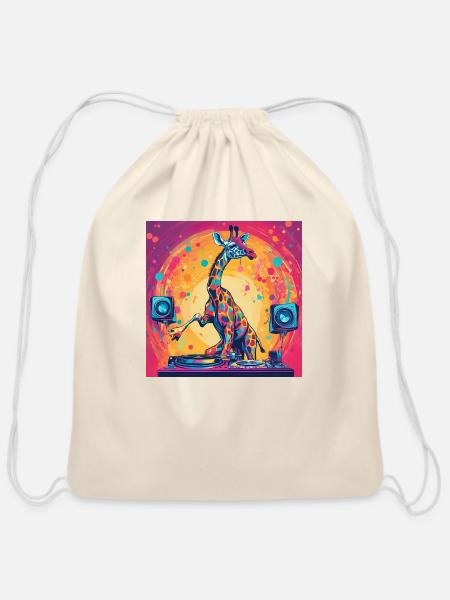 DJ Jazzy Giraffe - Cotton Drawstring Bag - natural