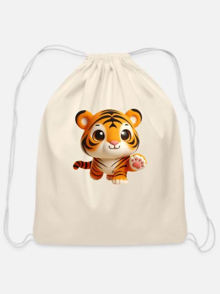Charming Baby Tiger in Playful Pose - Cotton Drawstring Bag - natural