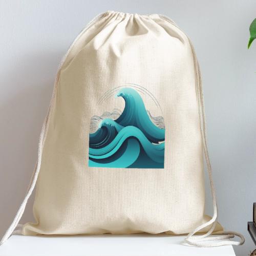 Dynamic Ocean Wave Illustration - Cotton Drawstring Bag