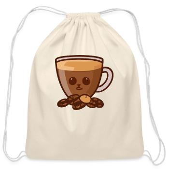 Coffee Cup With Coffee Beans Cat Face - Cotton Drawstring Bag - natural - Front