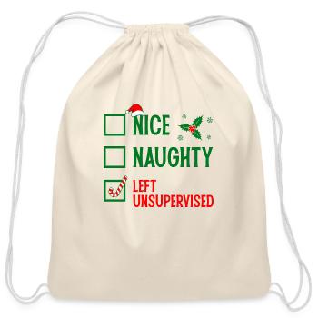 Left Unsupervised Christmas Checklist - Cotton Drawstring Bag - natural - Front