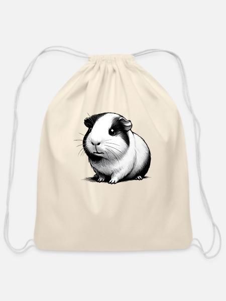 Black & White Guinea Pig TSQ - Cotton Drawstring Bag - natural