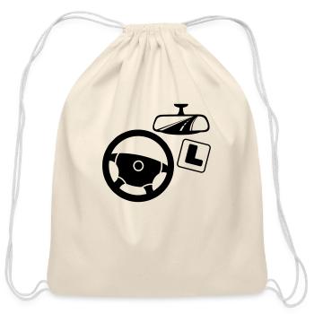 Car driving instructor logo with mirror lesson - Cotton Drawstring Bag - natural - Front
