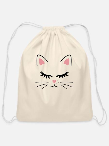 FACE CAT - Cotton Drawstring Bag - natural