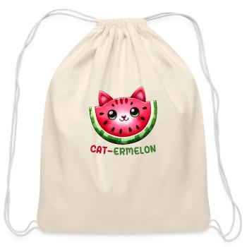 Funny Cat Watermelon Cat-Ermelon - Cotton Drawstring Bag - natural - Front
