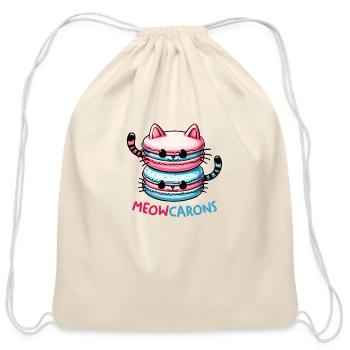Funny Cat Meowcarons - Cotton Drawstring Bag - natural - Front