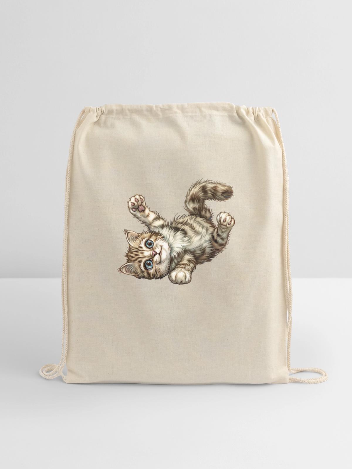 Funny Cat - Cotton Drawstring Bag - natural - Front