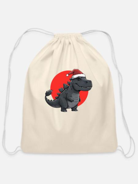 christmas t-rex - Cotton Drawstring Bag - natural